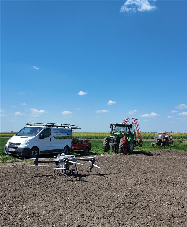 Drone and machinery ready in the field